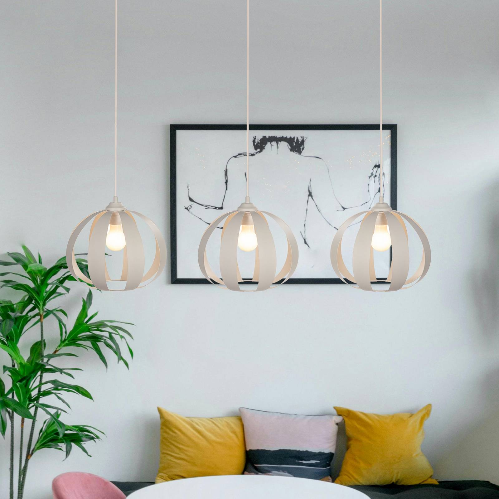 HELAM Lampa wisząca Newton, 3-punktowa, kolor piaskowy, metalowa