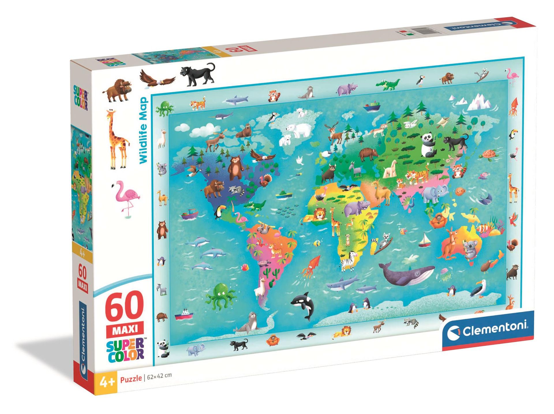 Puzzle 60 elementów. MAXI Super kolor. Wildlife Map