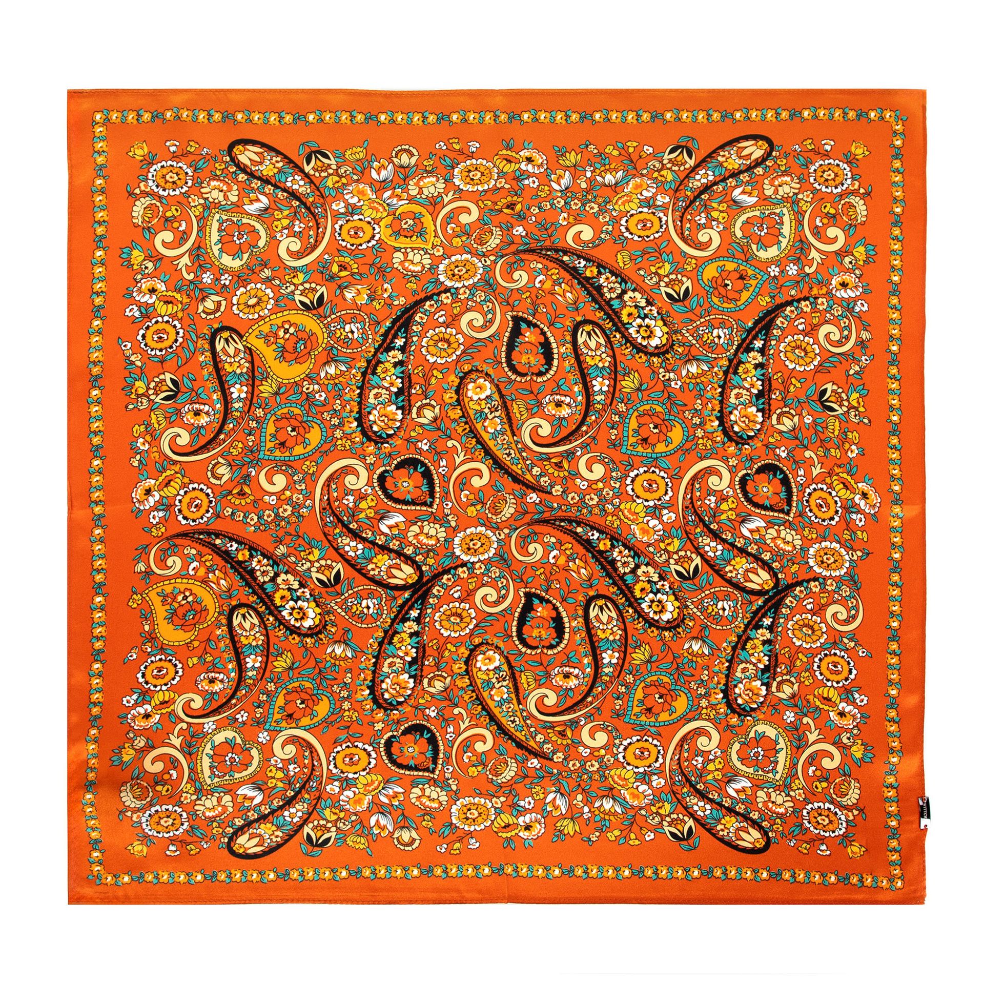 Damska apaszka jedwabna ze wzorem paisley pomarańczowa