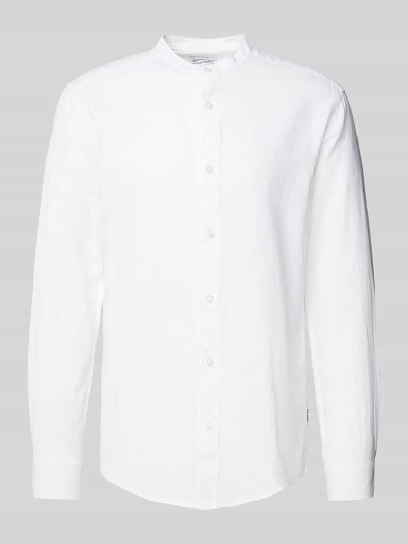 Koszula lniana o kroju slim fit ze stójką model ‘CAIDEN’