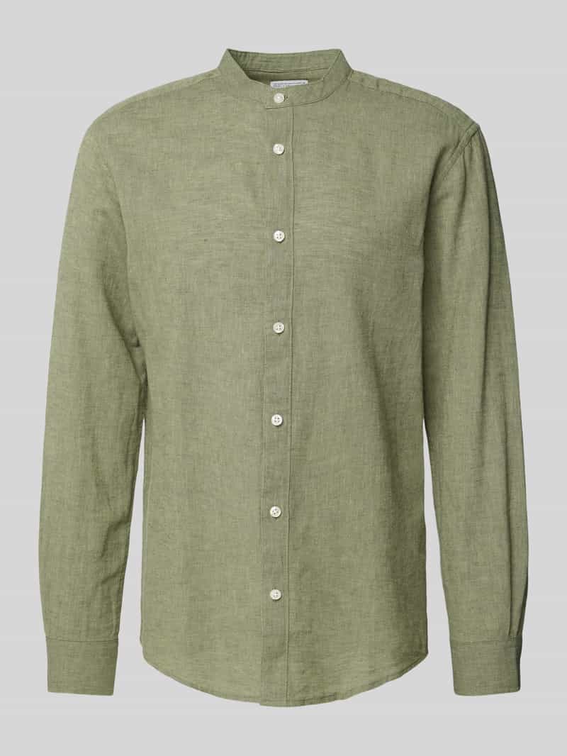 Koszula lniana o kroju slim fit ze stójką model ‘CAIDEN’
