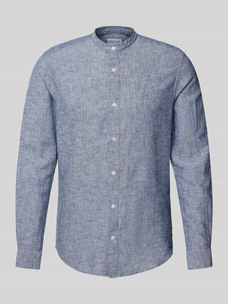 Koszula lniana o kroju slim fit ze stójką model ‘CAIDEN’