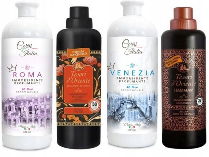ZESTAW 4 PIĘKNYCH PŁYNÓW CORRI d`ITALIA oraz TESORI d`ORIENTE RJVH