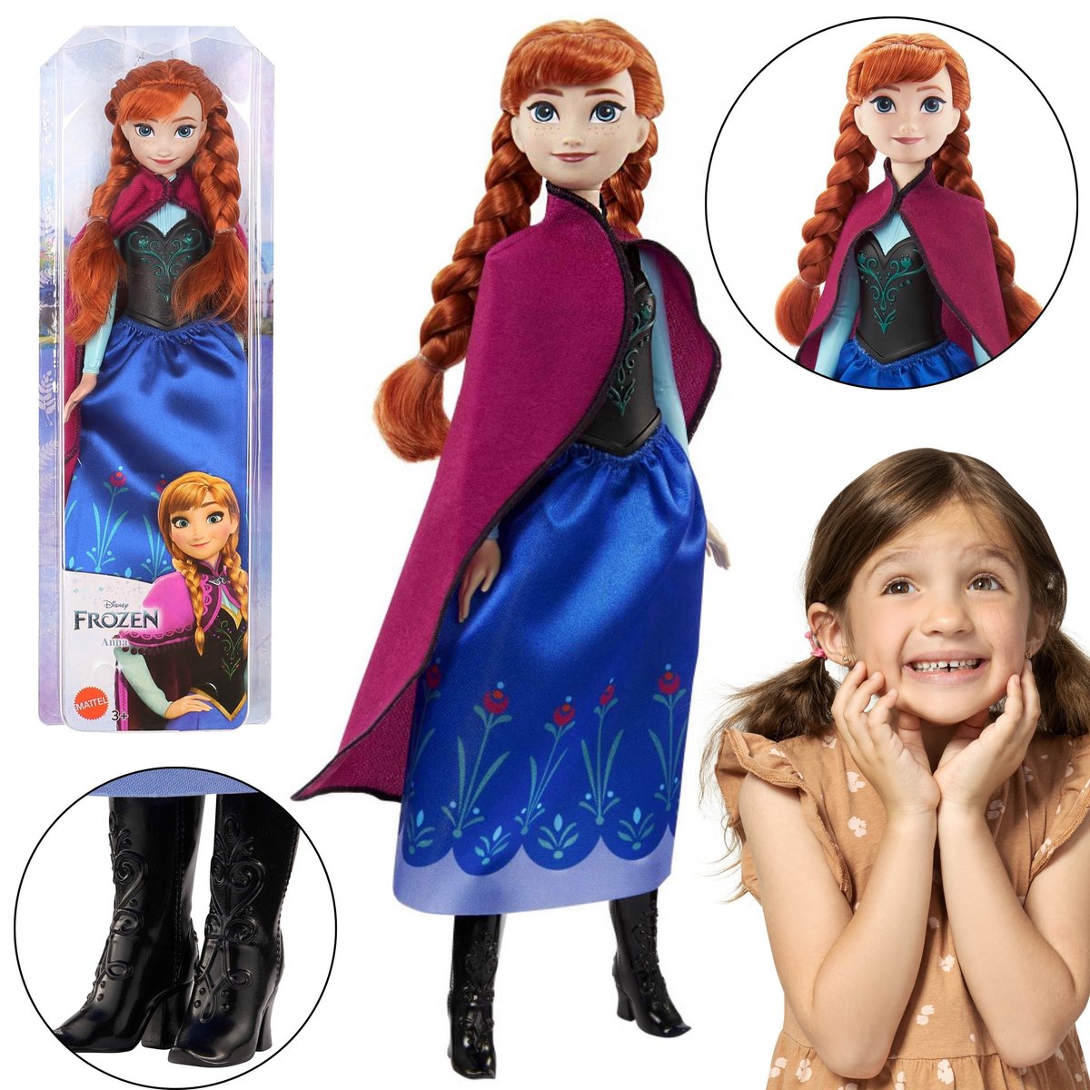 DISNEY Kraina Lodu Frozen Księżniczka Anna lalka do zabawy, dla dziewczynek 3+ MATTEL