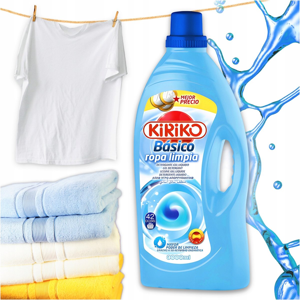 PŁYN DO PRANIA PŁUKANIA SKUTECZNY DO BIAŁYCH I KOLOROWYCH TKANIN 3l Kiriko