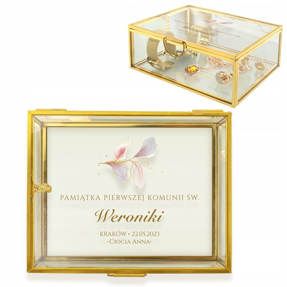 SZKATUŁKA na BIŻUTERIĘ SZKLANA Pamiątka I Komunii