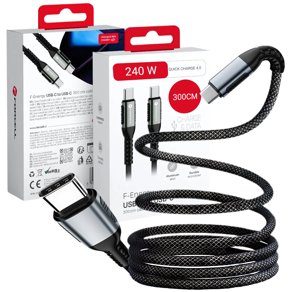 KABEL USB-C 3M SZYBKIE ŁADOWANIE LAPTOPA TELEFONU MACBOOKA 240W 300CM QC4.0
