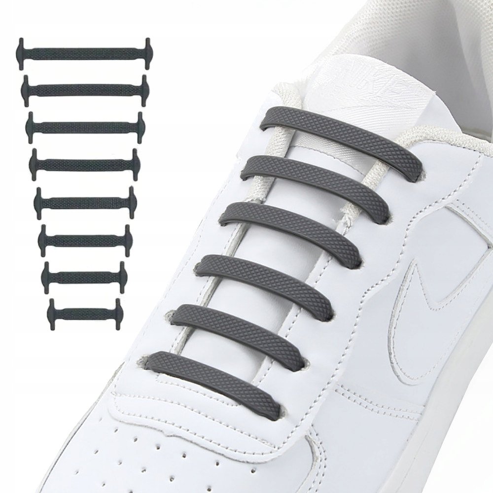 ELASTYCZNE SZNURÓWKI BEZ WIĄZANIA DO BUTÓW SILIKONOWE SZNUROWADŁA GUMOWE SZARE