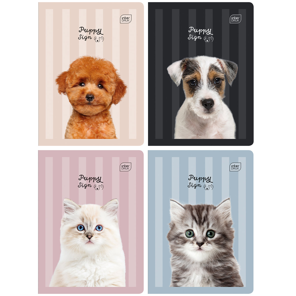 Zestaw 4 zeszytów w kratkę z marginesem z kolekcji Sweet animals