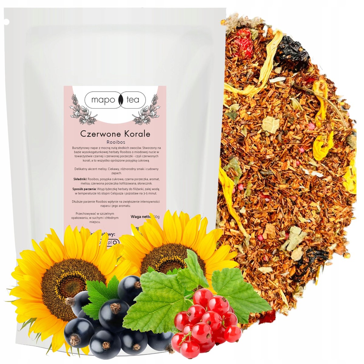 Herbata ROOIBOS Sypana CZERWONE KORALE Czerwona Czarna Porzeczka Słonecznik