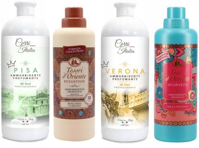 ZESTAW 4 PIĘKNYCH PŁYNÓW CORRI d`ITALIA oraz TESORI d`ORIENTE PBVA