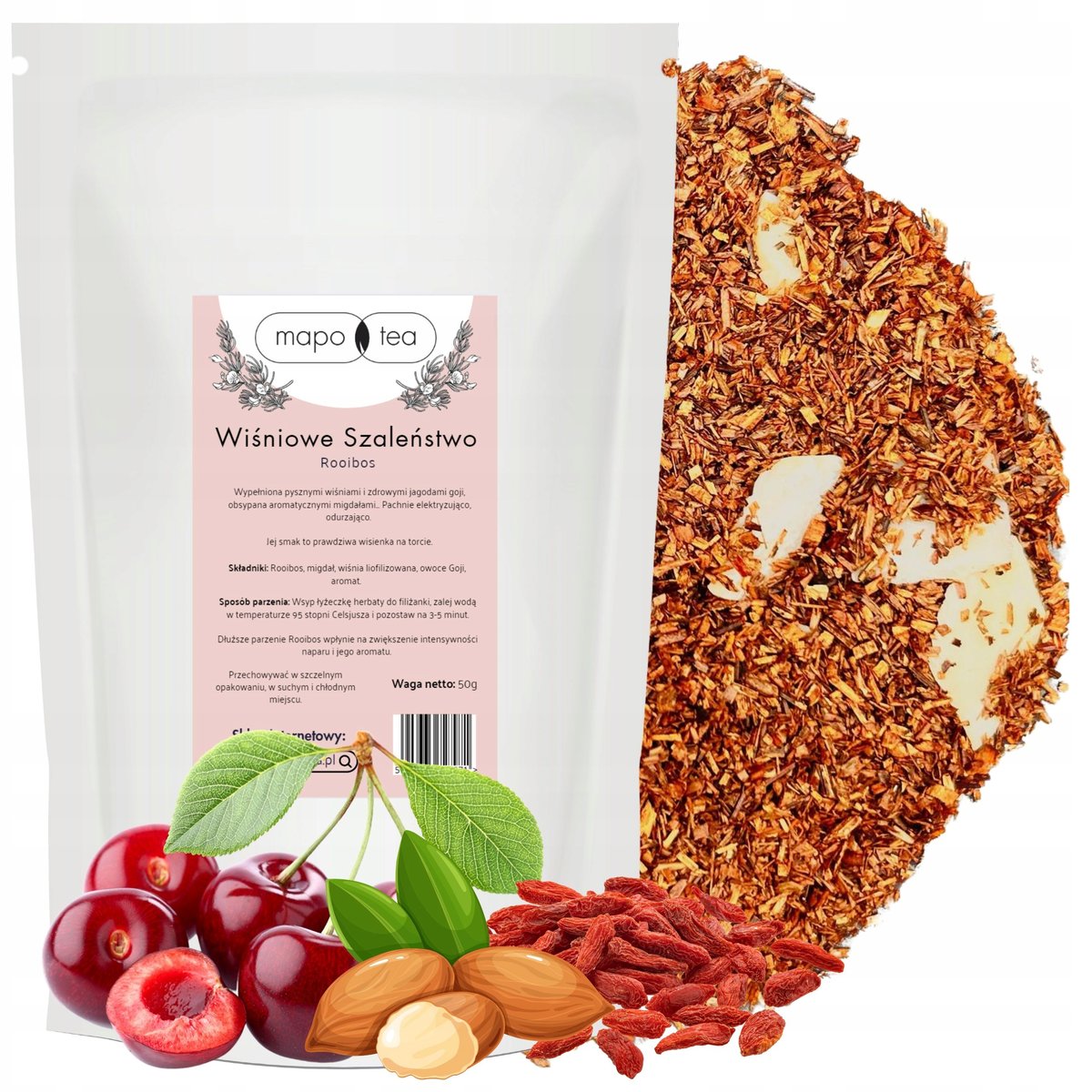 Herbata ROOIBOS Sypana WIŚNIOWE SZALEŃSTWO Wiśnie Migdały Owoce Goji