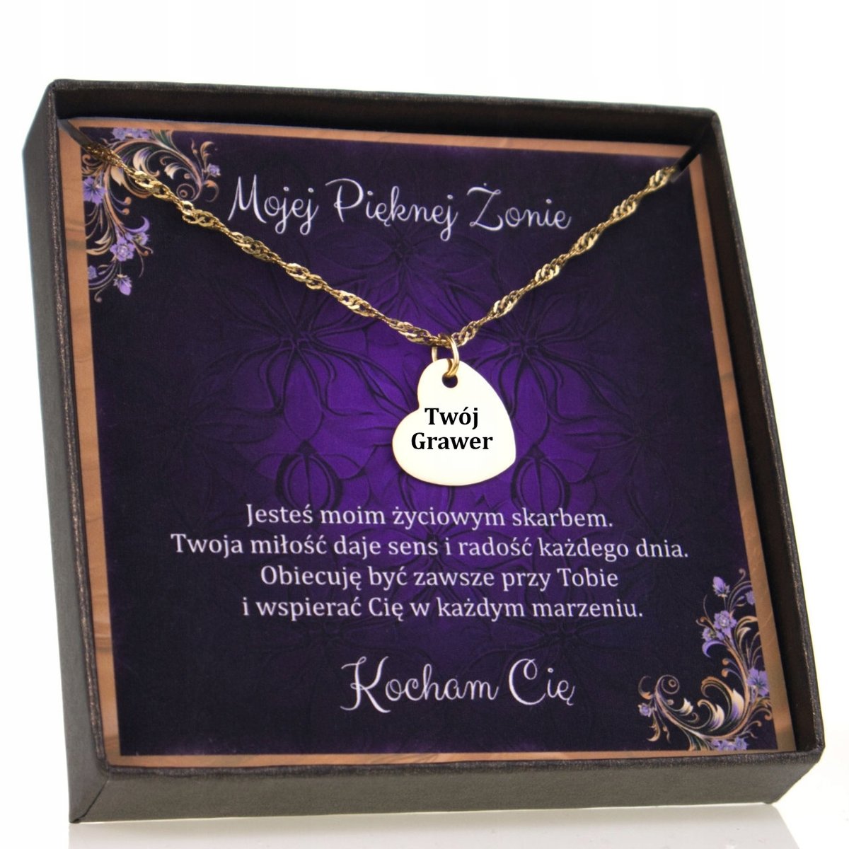 Złoty Naszyjnik Serce Twój Grawer Prezent srebro 925