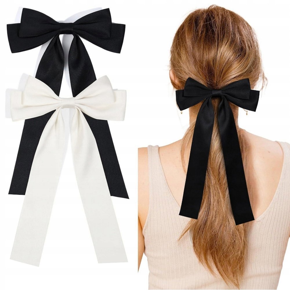 ZESTAW SPINEK DO WŁOSÓW SPINKA KOKARDA WSTĄŻKA DŁUGA KOKARDKA BIAŁA CZARNA
