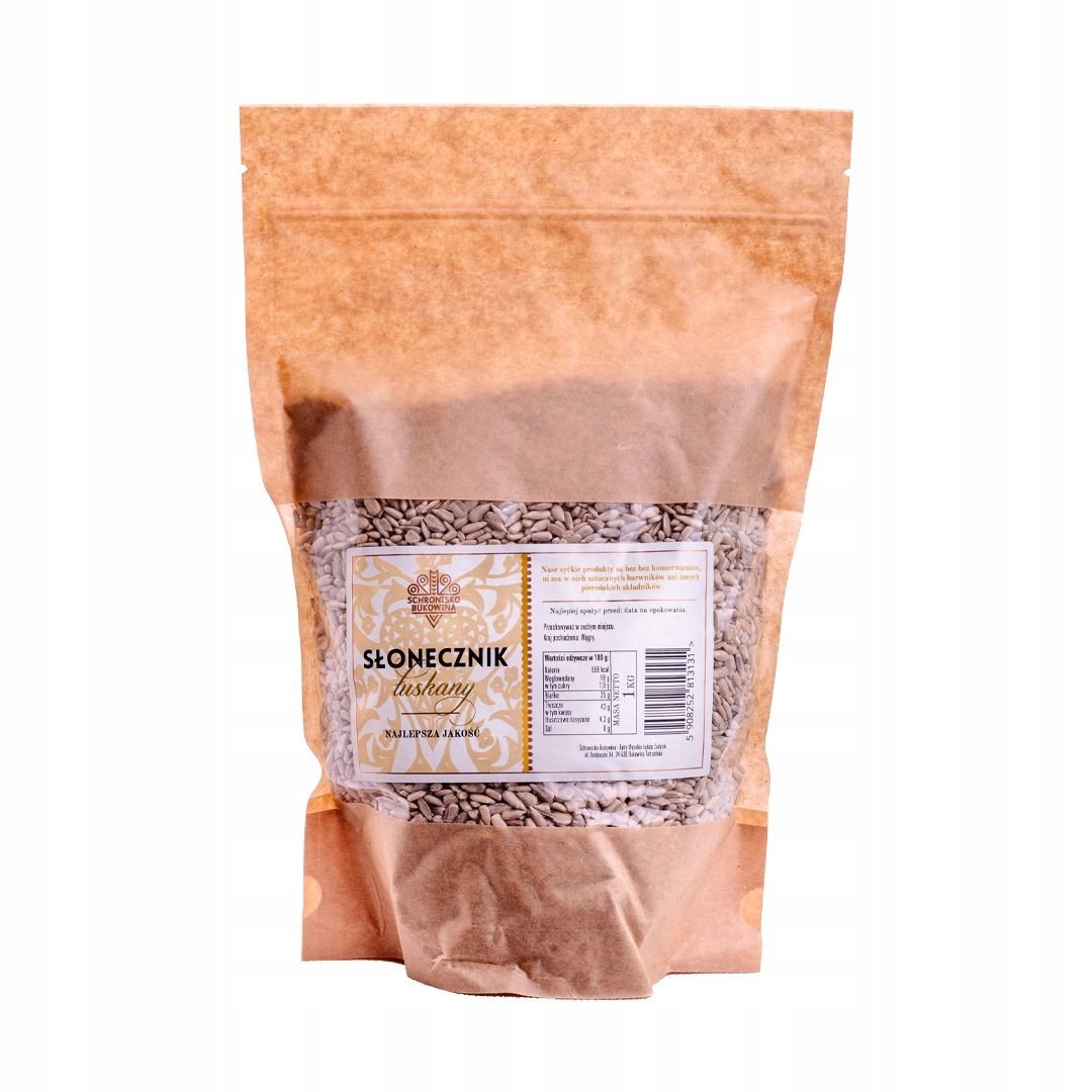Słonecznik łuskany 1 kg Schronisko Bukowina opakowanie doypack strunowe