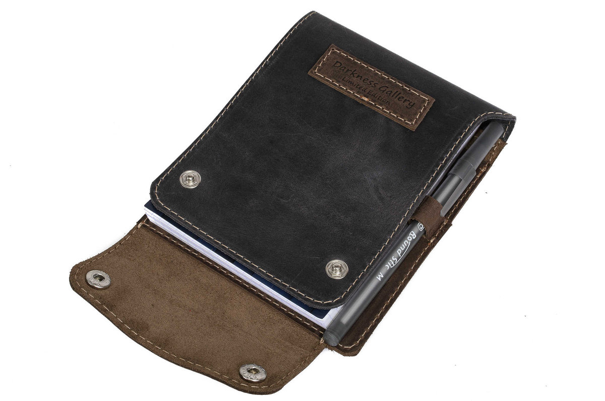 Skórzana okładka na notes A6, kolor szaro brązowy