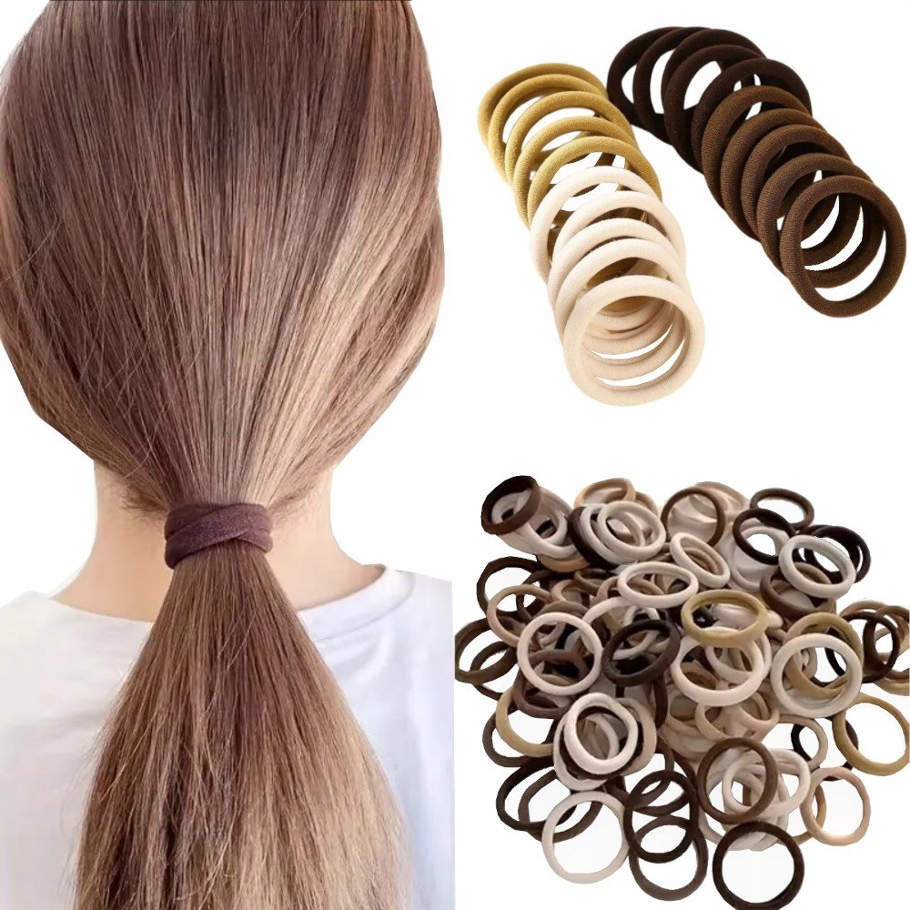 GUMKI DO WŁOSÓW KUCYKA ELASTYCZNE FROTKI GUMKA BEŻ CZARNE ZESTAW GUMEK 50sz