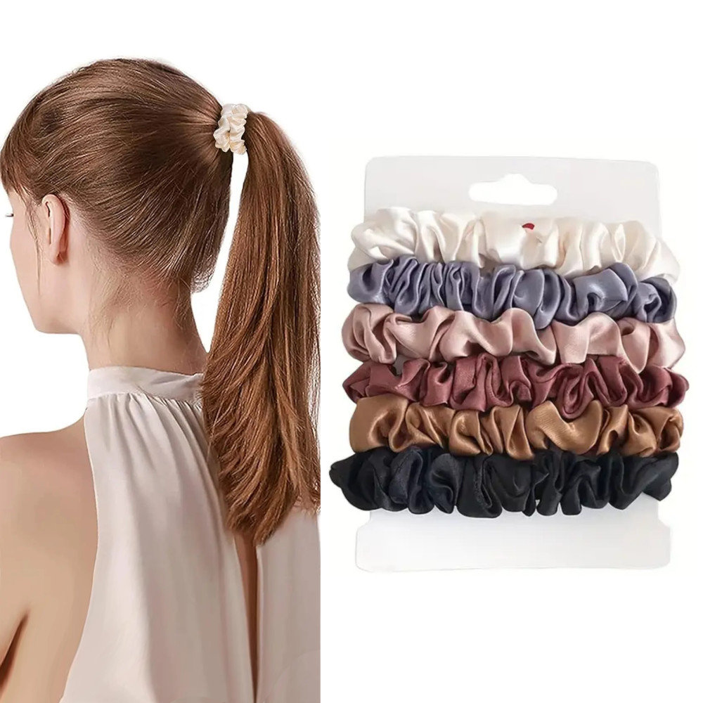 ZESTAW 6 GUMEK DO WŁOSÓW SATYNOWE SCRUNCHIES MOCNE GUMKI ELASTYCZNE FROTKI