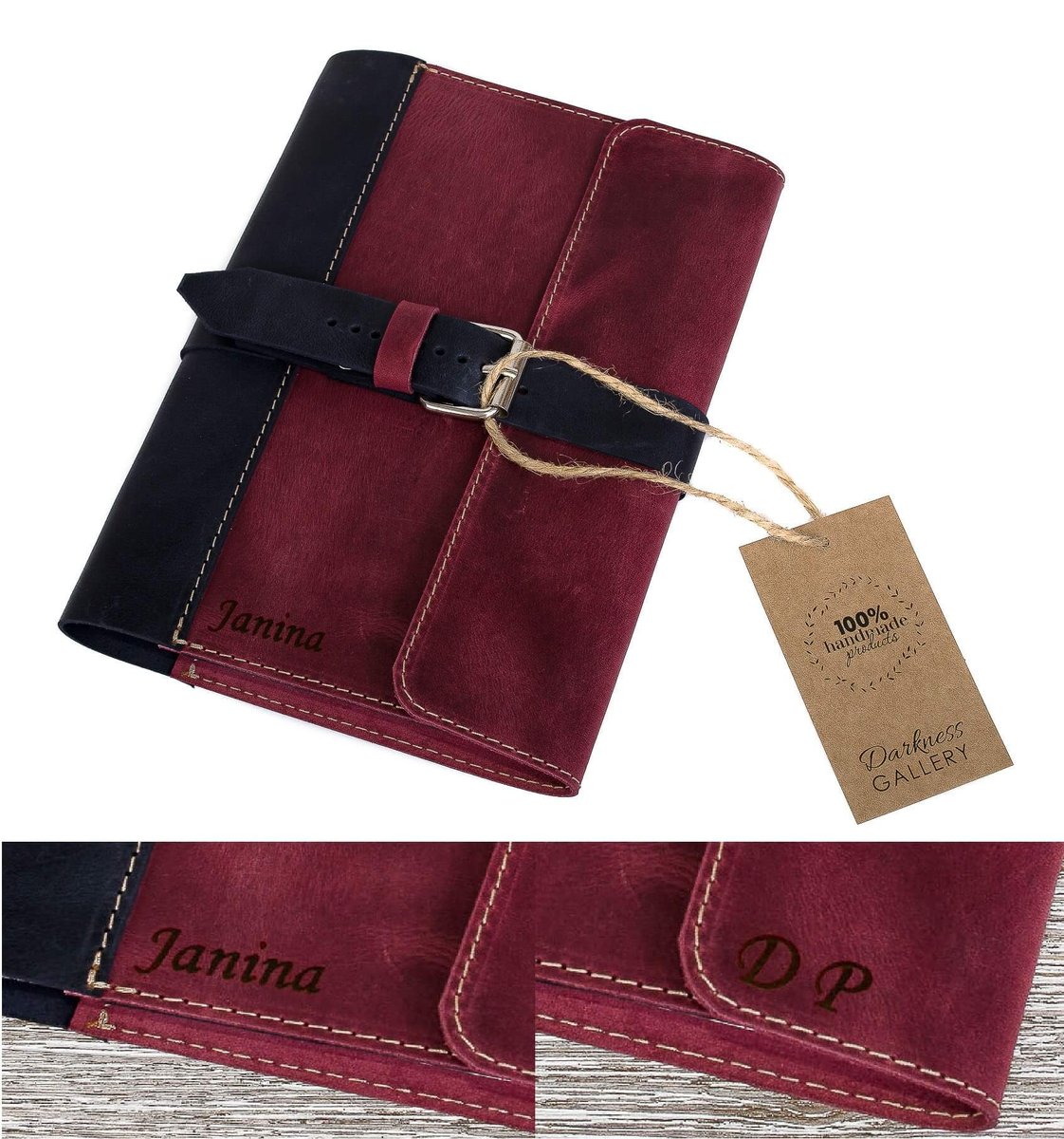 Skórzany notes A5 personalizowany kolor Borodowo-Granatowy