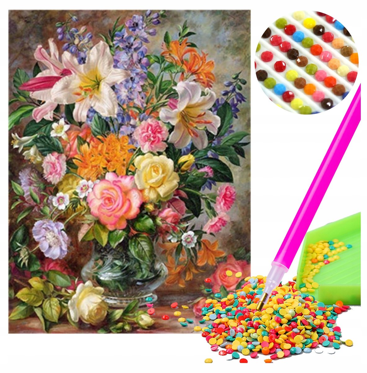 HAFT DIAMENTOWY kwiaty MOZAIKA ZESTAW DLA DZIECI 5D 30x40 3116