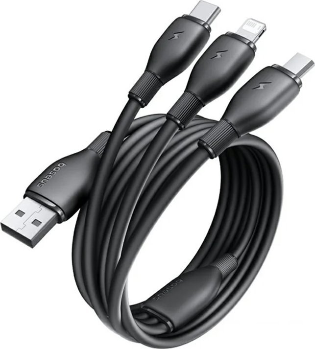 Baseus Kabel ultra-szybkiego ładowania One-for-Three USB-A do M+L+C 3.5A 0.8m Czarny