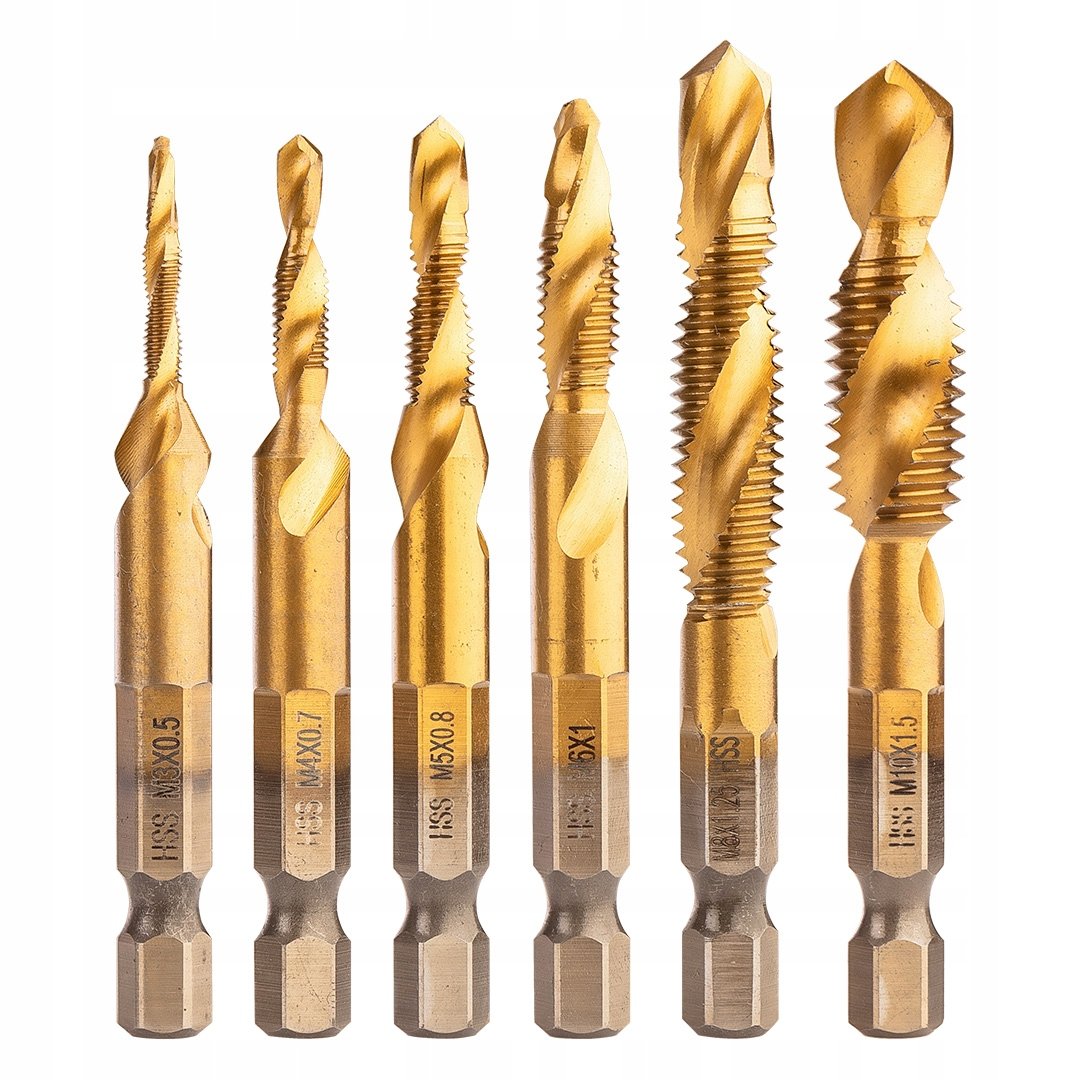 Zestaw wierteł gwintujących HSS TiN, M3 - M10, Hex, 6 szt. gwintowniki NEO