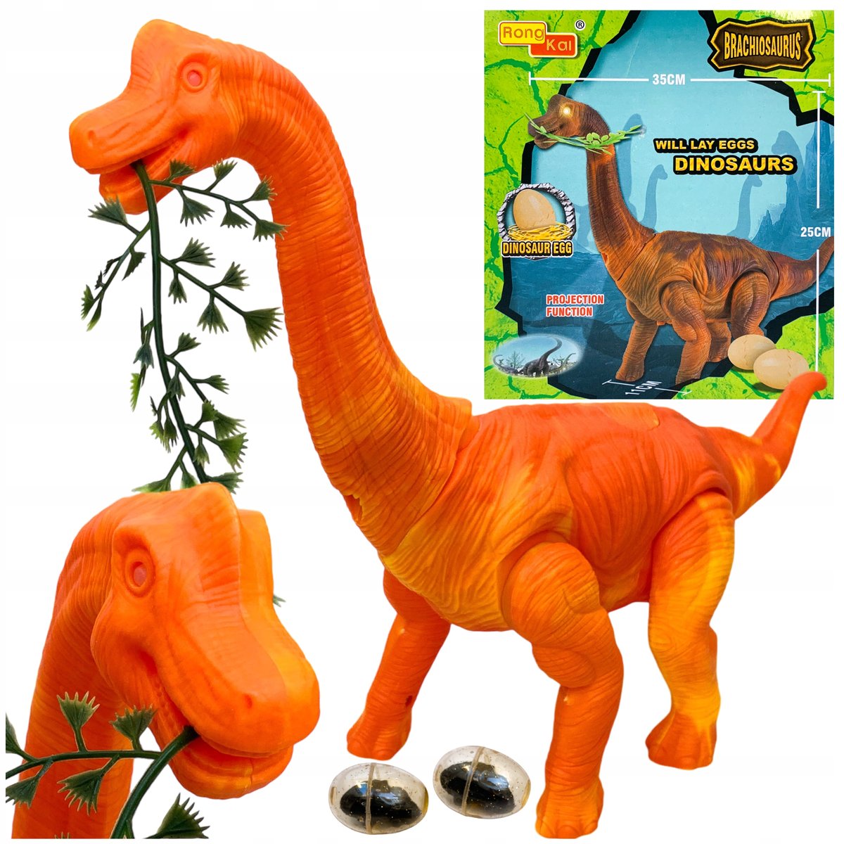 Dinozaur diplodok na baterie chodzący znoszący jaja z dźwiękiem zabawkowy