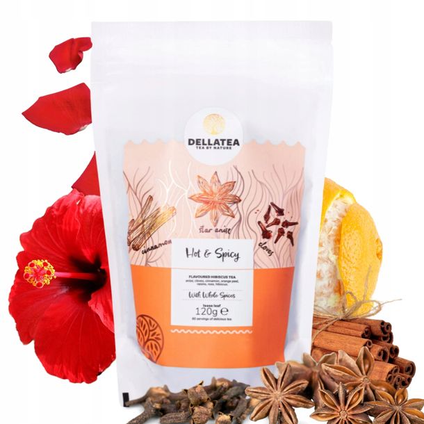 Owocowa herbata Hibiskus HOT&SPICY korzenna liściasta 120g Dellatea