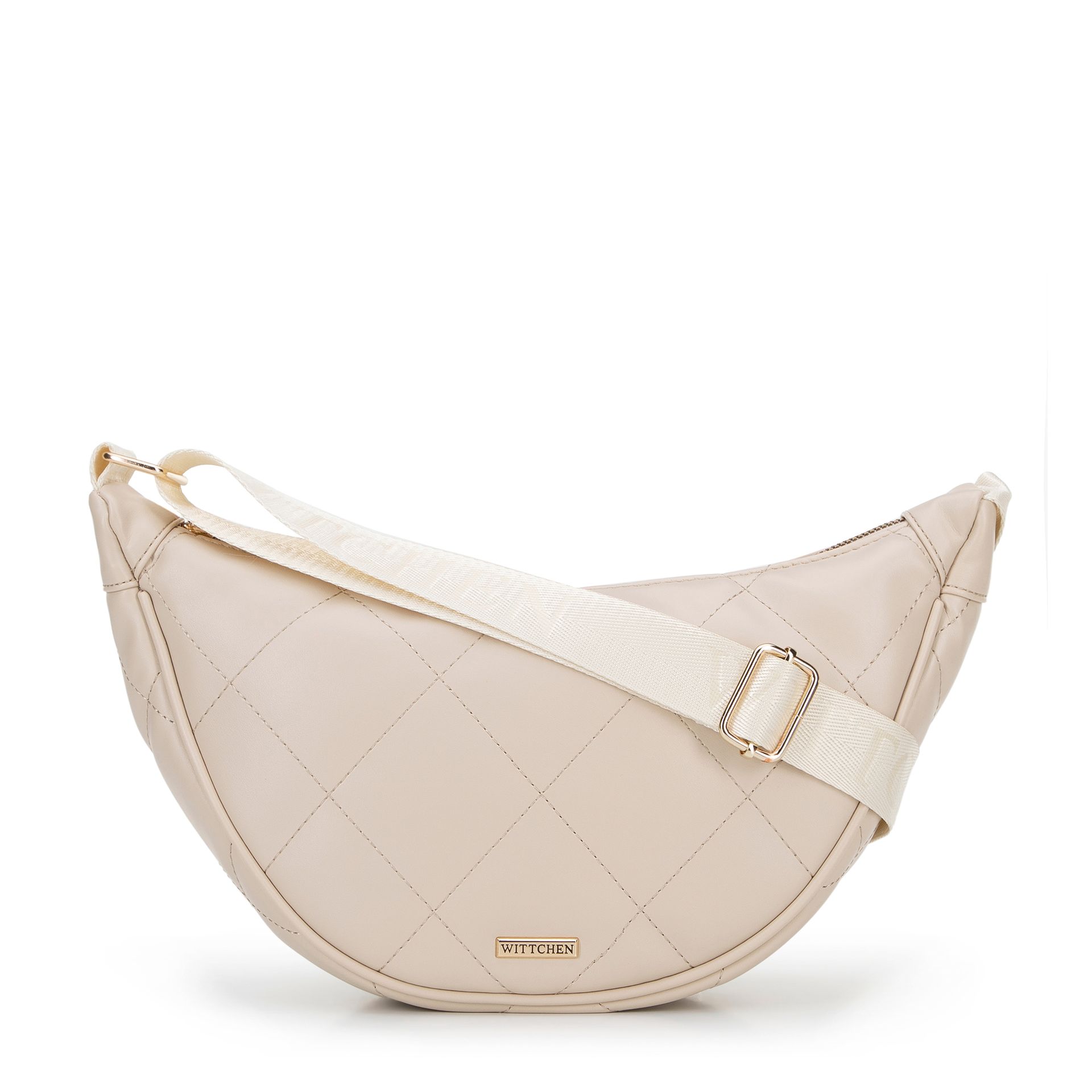 Damska torebka crossbody w geometryczne przeszycia kremowo - złota