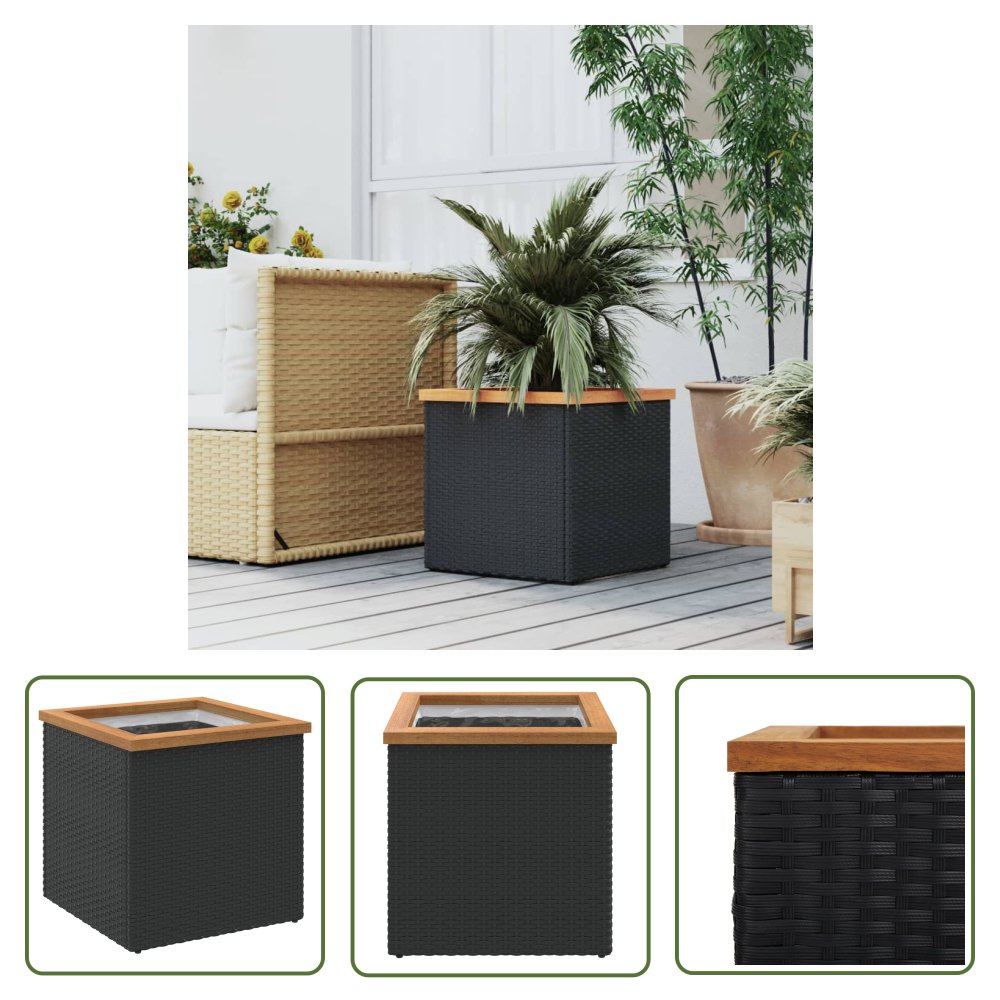 The Living Store Donica - czarna - 40x40x40 cm - polirattan - Donice Ogrodowa