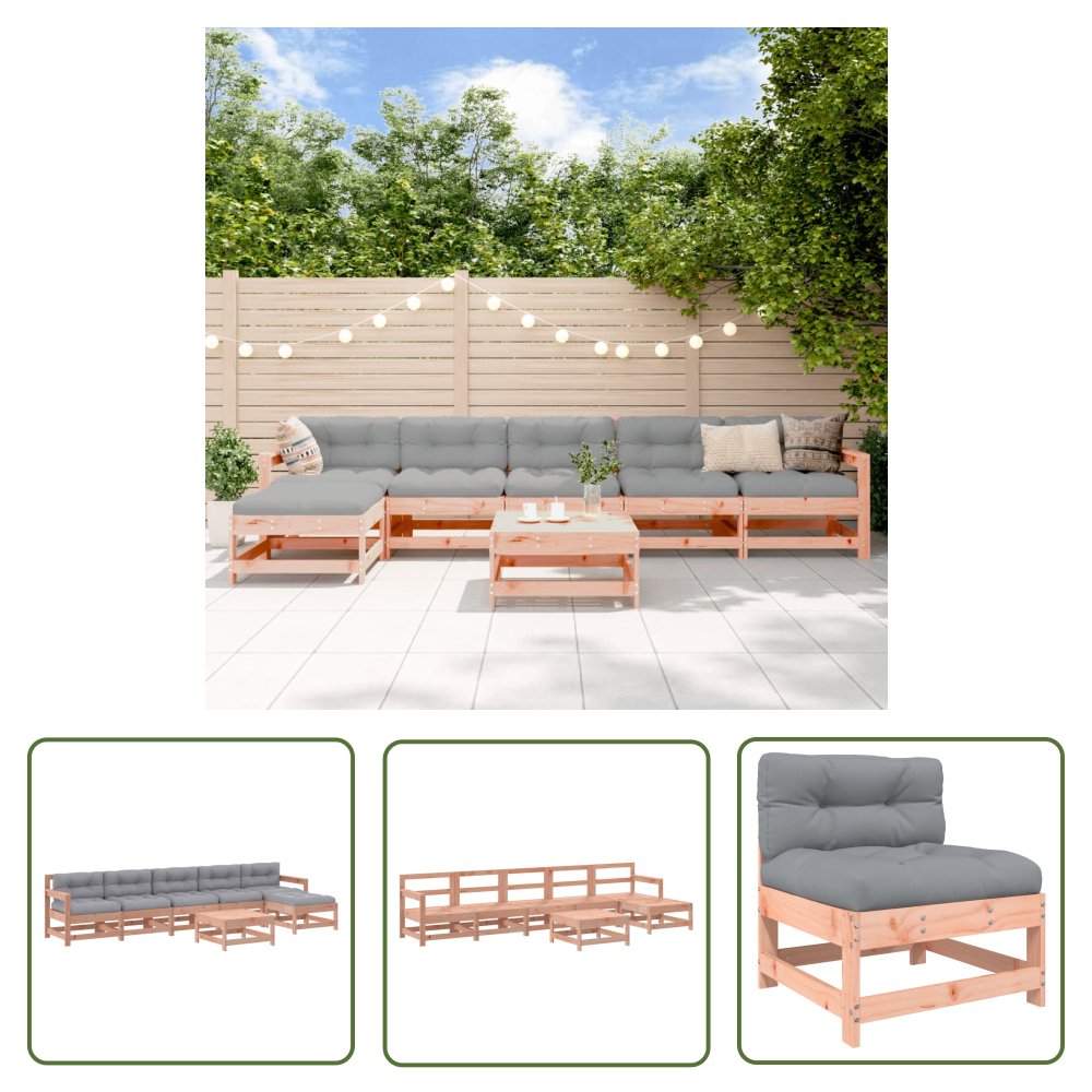 The Living Store 7-cz. zestaw wypoczynkowy do ogrodu - z poduszkami - daglezja - Meble Ogrodowe