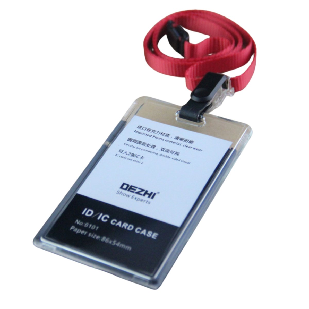Identyfikator holder na smyczy przezroczysty – 86x54mm CZERWONY / Dezhi