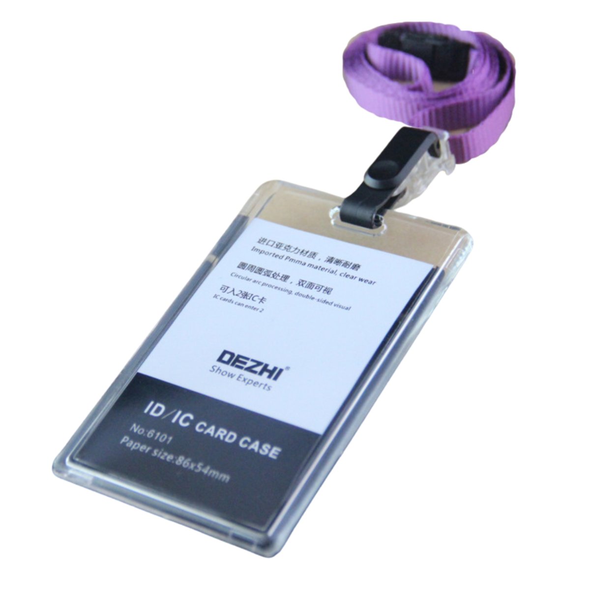 Identyfikator holder na smyczy przezroczysty – 86x54mm FIOLETOWY / Dezhi