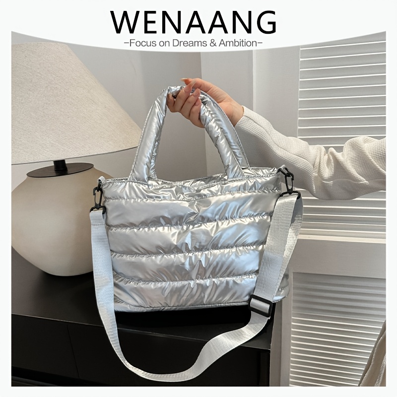 TEMU Damska Torba na Ramię Modna Casualowa Minimalistyczna Jednolity Pikowana Puszysta Torba Crossbody o Dużej Pojemności Torba na Ramię z Wieloma