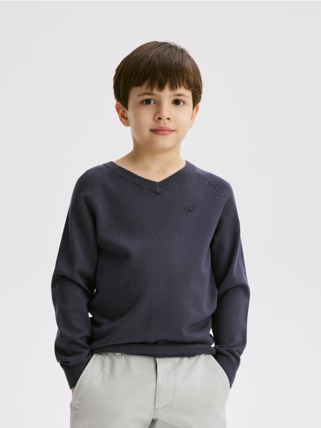 Reserved - Gładki sweter z wiskozą - granatowy