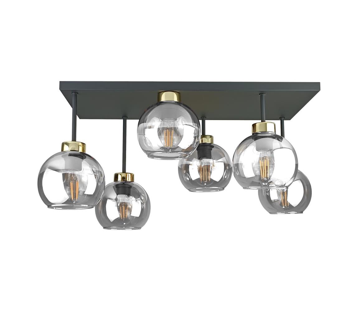 Żyrandol natynkowy NESSA 6xE27/60W/230V czarny/złoty/przezroczysty