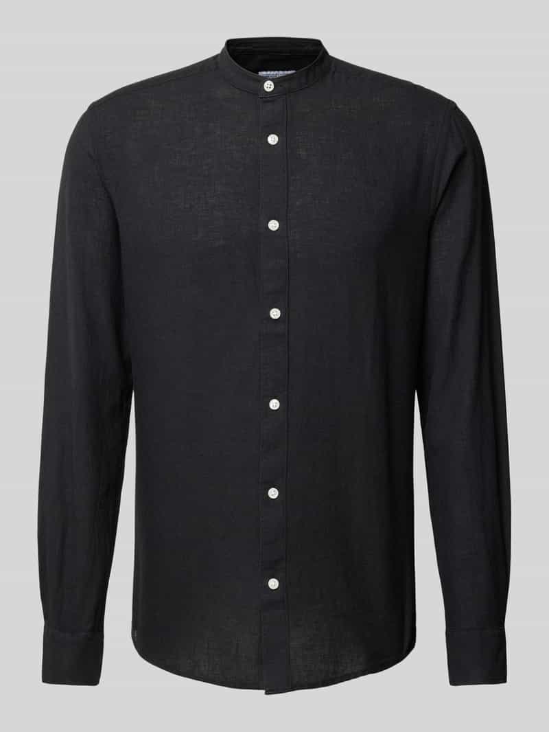 Koszula lniana o kroju slim fit ze stójką model ‘CAIDEN’