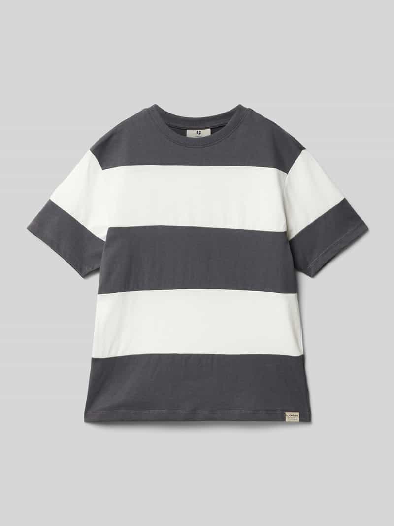 T-shirt z prążkowanym okrągłym dekoltem