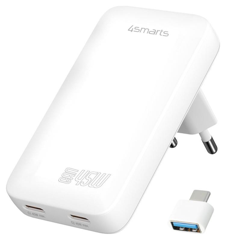 4smarts FlatPlug SlimDual 45W GaN 2xUSB-C biały
