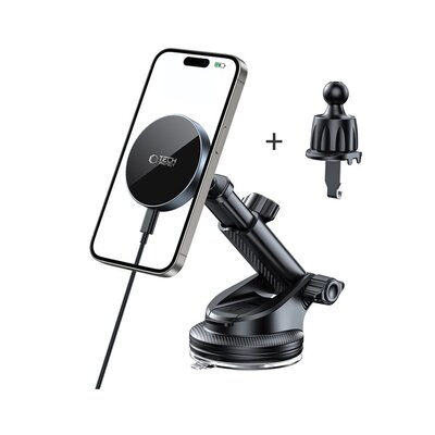 Uchwyt na telefon TECH-PROTECT V5 Magsafe Dashboard & Vent Wireless Charger 15W Czarny