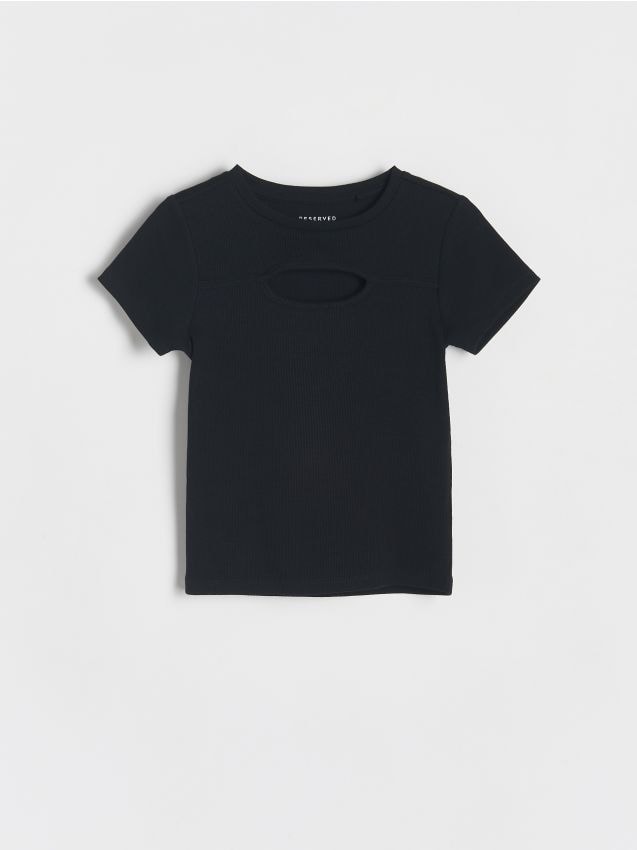 Reserved - Prążkowany t-shirt z wycięciem - czarny
