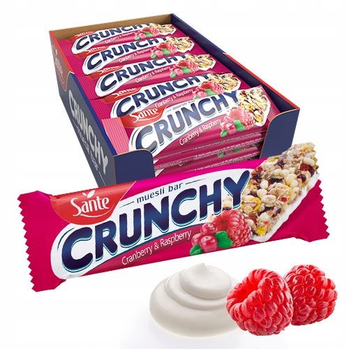 Baton Crunchy z żurawiną i maliną podlany polewą waniliową 40g- zestaw 25 s