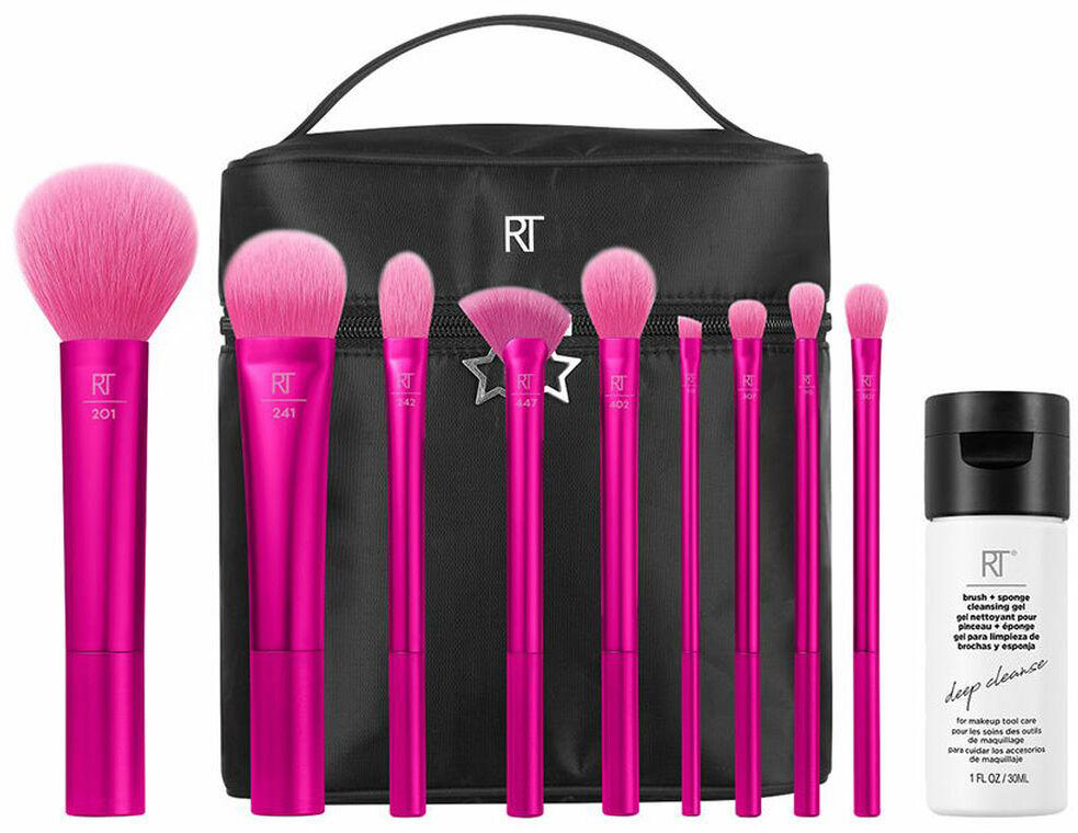 Zestaw Real Techniques Winter Brights Pędzle do makijażu 11 szt + Żel oczyszczający do pędzli + Kosmetyczka (0079625437324)