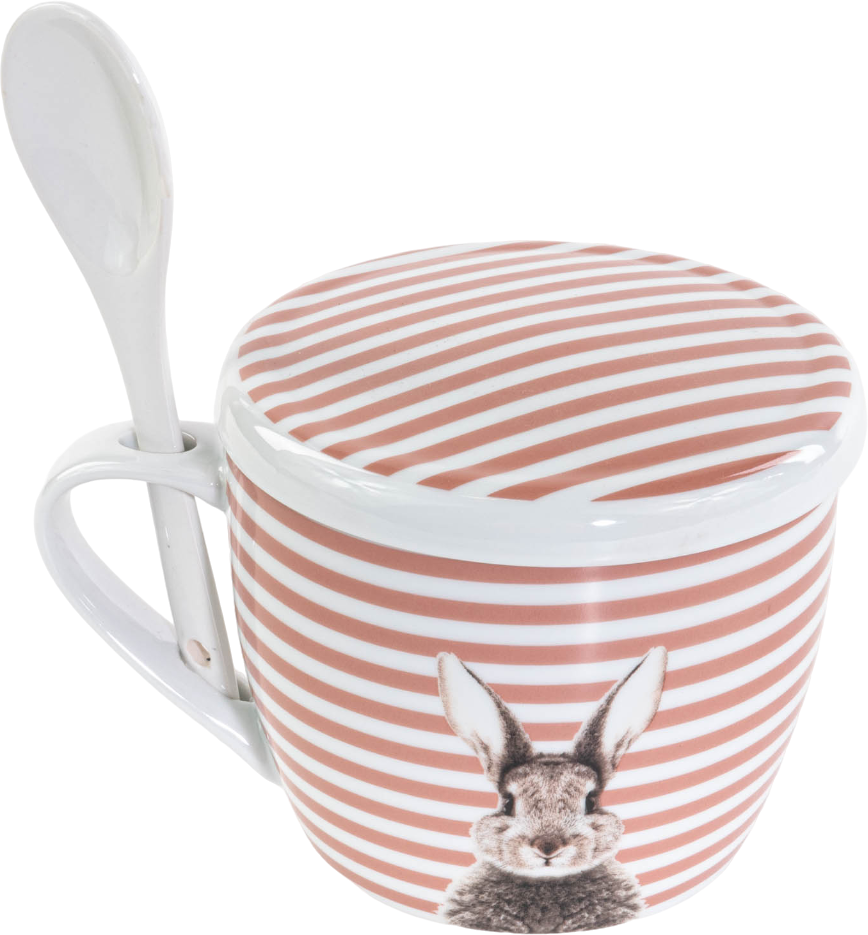 Kubek Boltze Fluffy z pokrywką i z łyżeczką porcelanowy 600 ml (5902973441512)