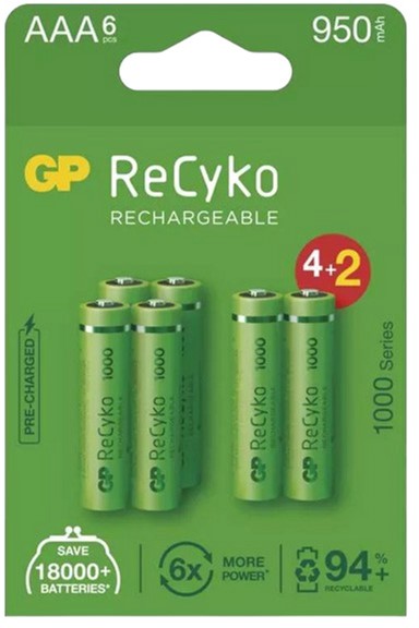 Akumulatorky GP ReCyko AAA HR03 1.2V 950 mAh 6 szt