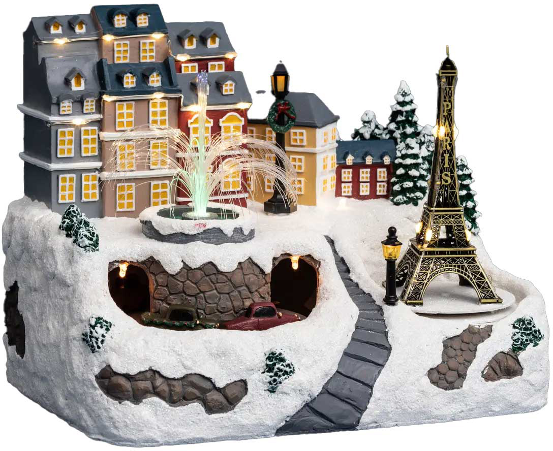Scenka zimowa Feeric Lights & Christmas z wieżą Eiffla ruchoma 23 cm