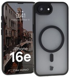Bizon Etui z pierścieniem magnetycznym Case MatteO do iPhone 16e, półprzezroczyste z czarną ramką