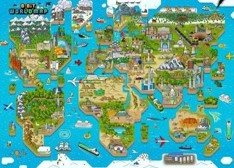 Puzzle 1000 8-BIT Mapa Świata - Bopster