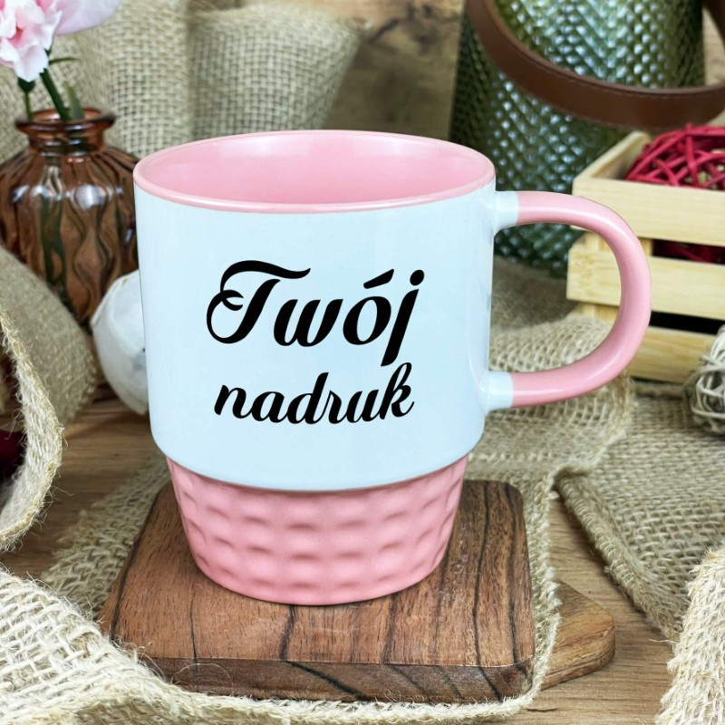 Pastelowy różowy kubek Diamond z Twoim nadrukiem