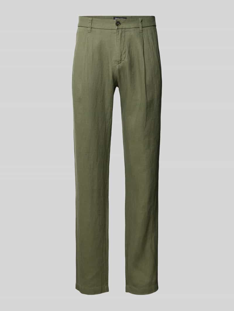 Spodnie lniane o kroju tapered fit z zakładką w pasie model ‘OSBY JOGGER’